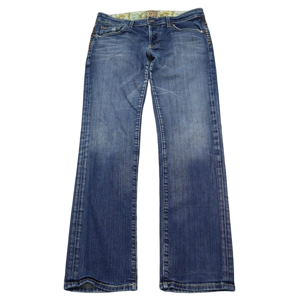 Rich and Skinny Pants Womens 26 Blue Low Rise Straight Leg 5 Pocket Design Jeans